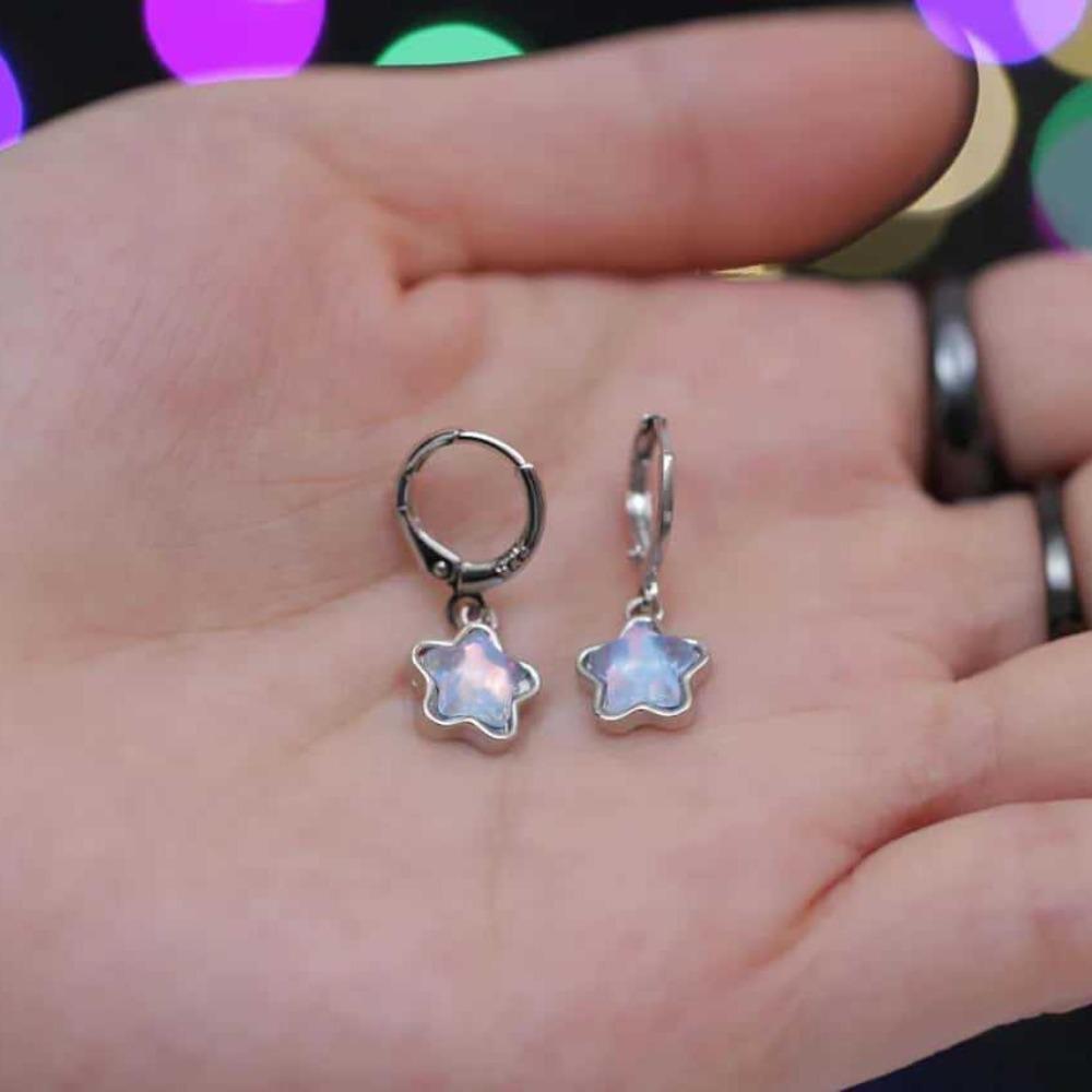 Dreamy Pink Blue Five-pointed Star Imitation Moonstone Dangle Earrings for Women Cute Aesthetic Star Hoop Earrings Jewelry Gifts