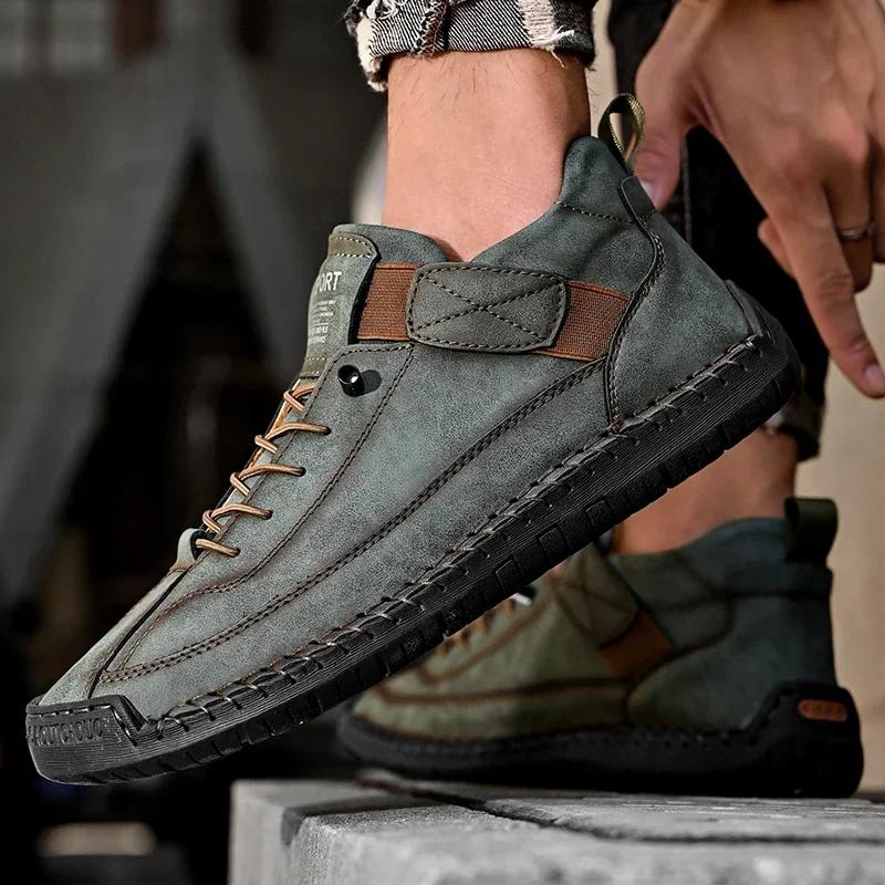 Men Leather Casual Shoes Handmade Breathable Mens Loafers Fashion Men Sneakers Moccasins Luxury  Boat Shoes Plus Size 38-48