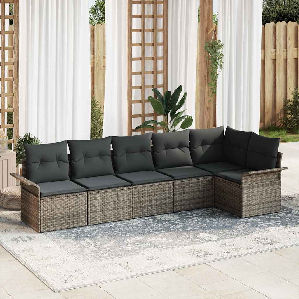 Garden Sofa Set with Cushions 6 pcs Grey Poly Rattan