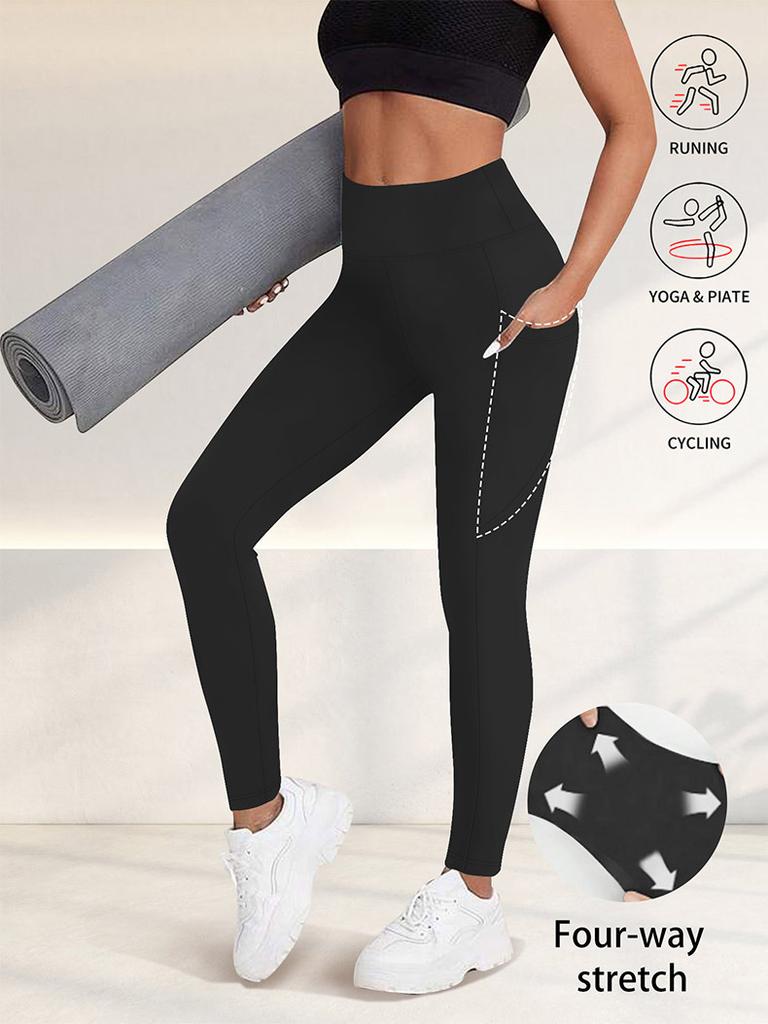 Yogahosen für Frühling und Sommer Hochtailliert Po-formend Figurformend Fitness-Leggings mit Seitentaschen für Damen