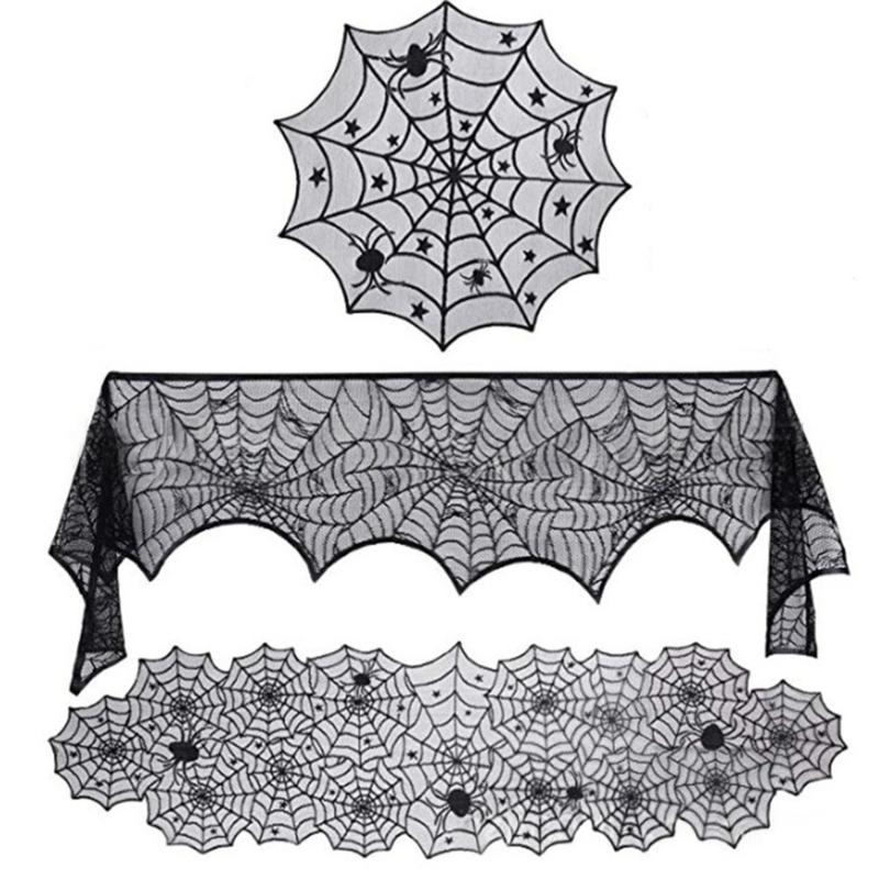 Zestaw obrusu i pokrowców na lampy na Halloween Na stół jadalny Kominki Dekoracje świąteczne Zmywalny bieżnik na stół Pokrowiec na klosz lampy