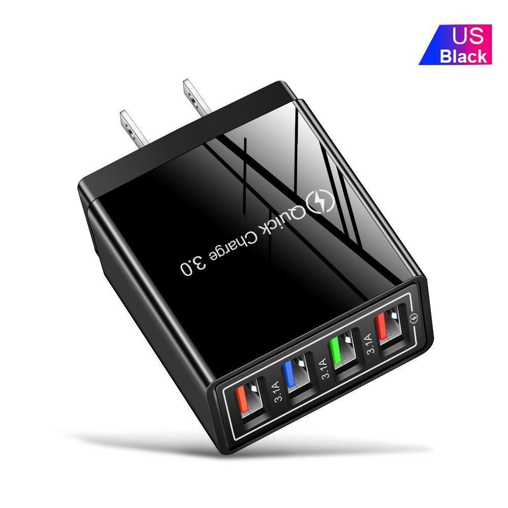 Travel 4 Ports UK EU US Plug Adapter Power Supply Wall Charger Fast Quick Charger