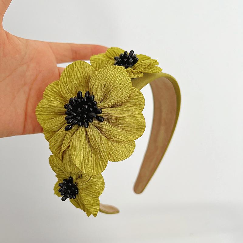 European and American Style Women's Wide-brimmed Pearl and Flower Headband Hair Accessory, Fashionable Headband Hair Accessory