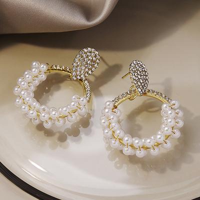 Luxury Vintage S925 Silver Needle Geometric Round Pearl Earrings Exaggerated Ear Studs Lady's Fashion Jewelry