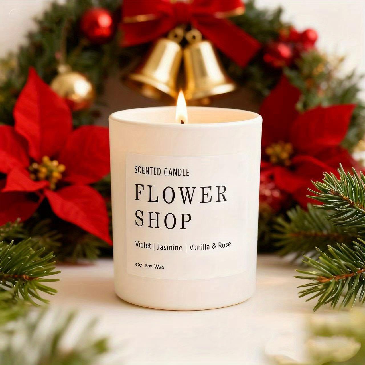 Christmas Flower Shop Candles - Vanilla Scented Soy, Jasmine Candles, Extra Long Burn Time Scented Candles 7.9*9.3 cm&fresh spring