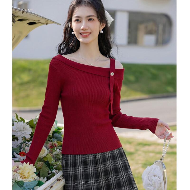 Mokaona Women s Off-Shoulder Long-Sleeve Knit Top One Size