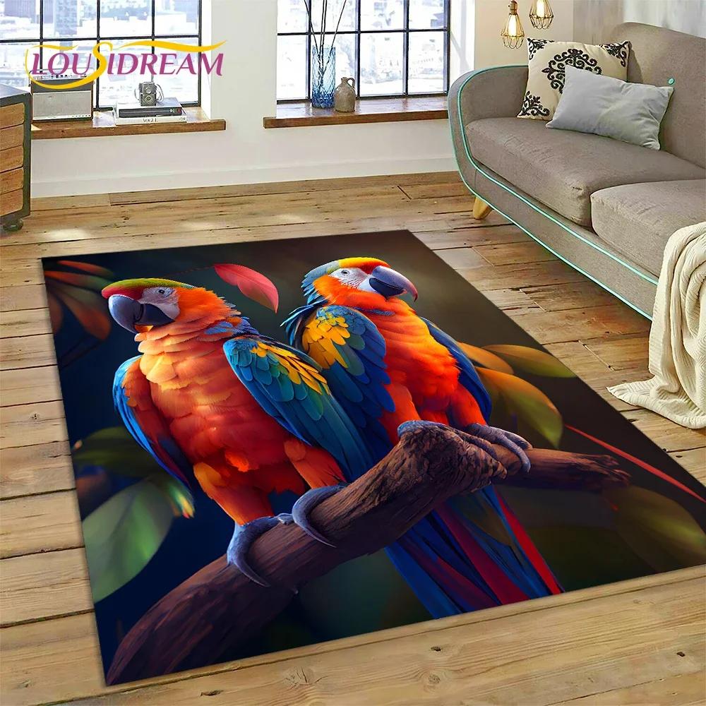 Niedlicher Teppich mit Traumvögeln, Papagei, Pfau, Cartoon-Motiv, für Schlafzimmer, Wohnzimmer, Zuhause, Sofa-Dekoration, Kinderspiel, große Deko-Bodenmatte