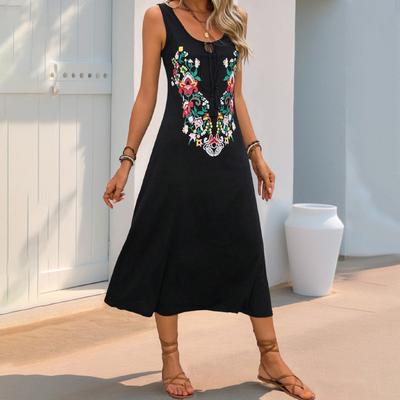 2025 New Personalized Versatile Ethnic Style Sleeveless Flower Embroidered Dress