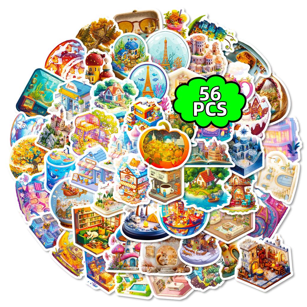 56 Micro World Fairy Tale House Graffiti Stickers Dream Cartoon Creative Diy Decorative Stickers
