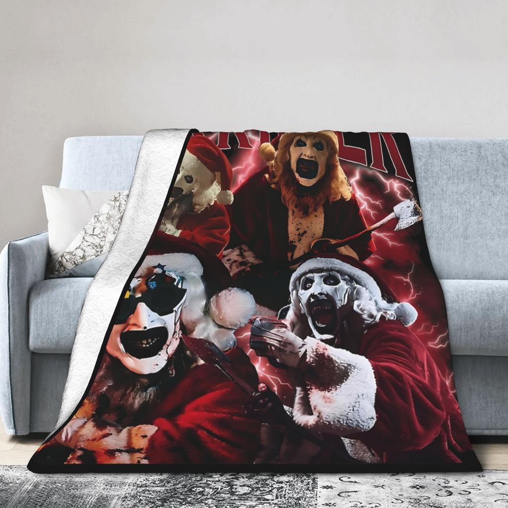 Art The Clowns Terrifier Christmas Blanket Velvet Printed Portable Warm Throw Blankets for Sofa Travel Bedspread