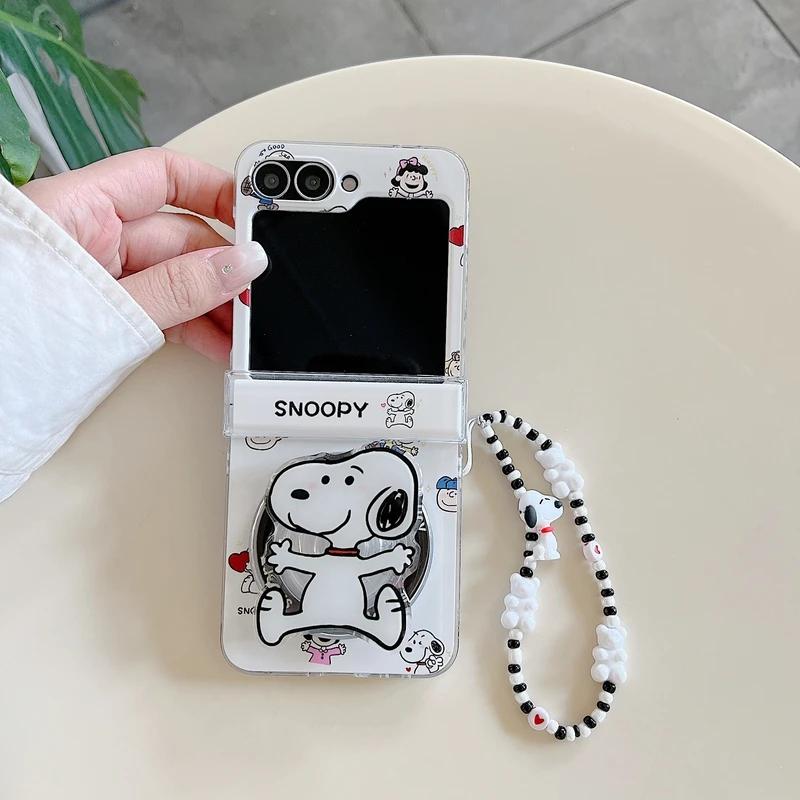 

Милый мультяшный магнитный держатель Snoopy Charlie Brown, чехол для телефона с беспроводной зарядкой для Samsung Galaxy Z Flip 6 5 4 3, жесткая TPU-накладка For Samsung ZFilp 6