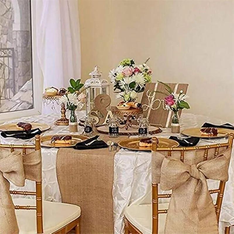 30cm Width Jute Linen Vintage Natural Table Runner Burlap Rustic Khaki Party Country Wedding Christmas Decoration Chair Decor