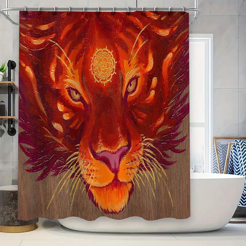 

Lion Shower Curtain Abstract Animal Print Waterproof Bathroom Decor Modern Art Home Textile Nature Theme Wall Hanging W60H190(CM)-1 Pcs