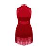 Mädchen Glänzende Strass Pailletten Jazz Dance Kleid Sheer Mesh Quaste Saum Skating Ballett Trikots Kleider Bühne Leistung Dancewear