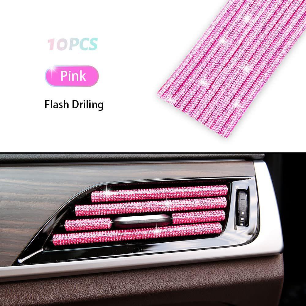 10pcs Universal Diamond Car Air Conditioner Outlet Decorative Strip Bling Rhinestone Car Accessories Interior for Girls Women