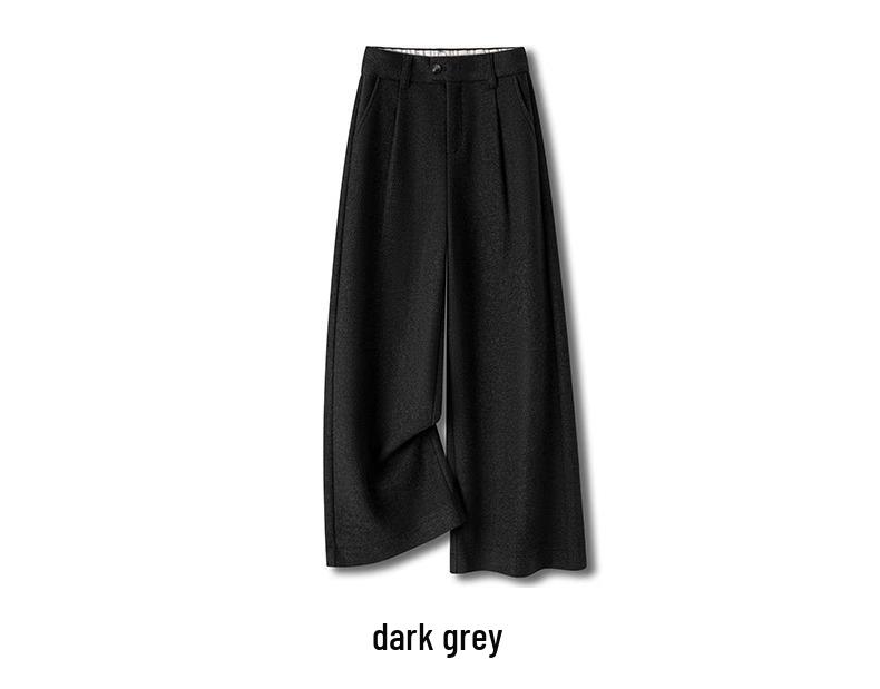 Women's 2024 Khaki High-Waisted Wool Wide-Leg Cropped Pants – Autumn/Winter Slimming Style