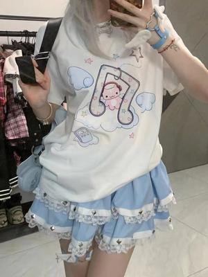 Letné Kawaii Sladké Tričká Dámske Japonská Móda Harajuku Streetwear Kreslená Potlač Voľné Tričká Topy Mäkké Dievča Y2k