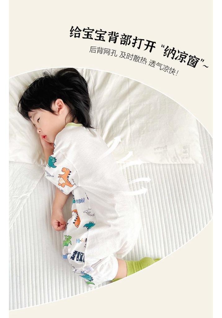 Lightweight Pure Cotton Short Sleeve Baby Sleeping Bag - Anti-kick, Breathable One-piece Pajamas & Crawling Romper for Home Wear
