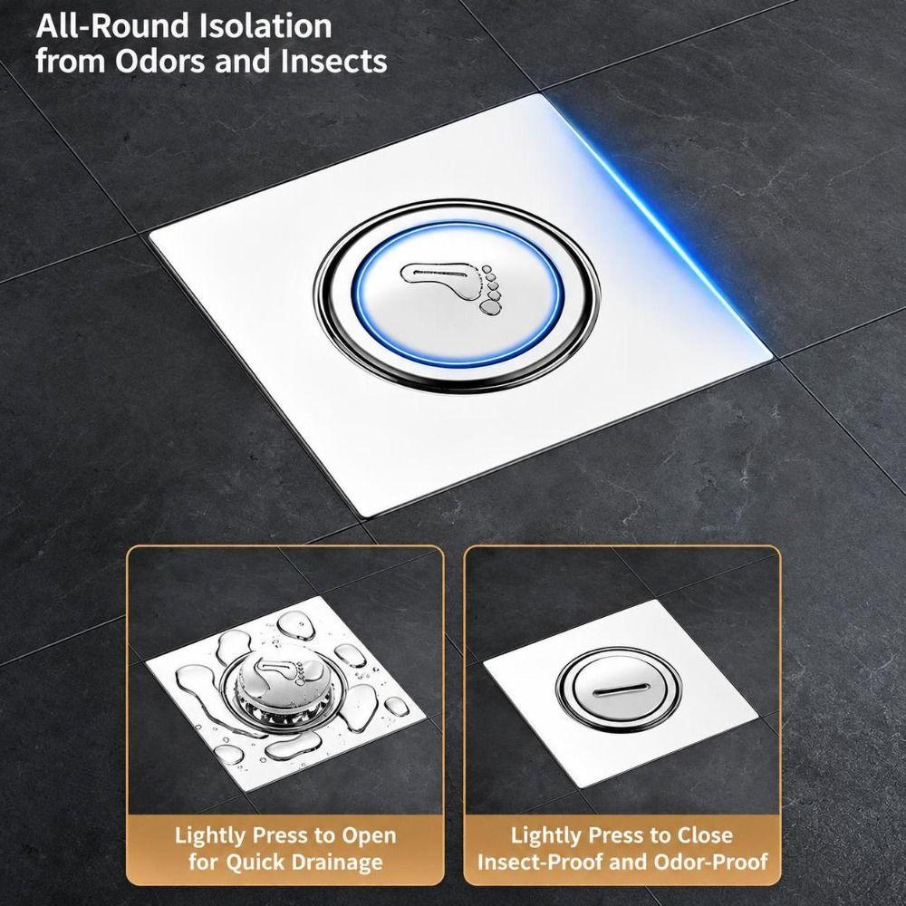 Stainless Steel Floor Drain Cover Foot Press Floor Drain Stopper Bathroom Drainage