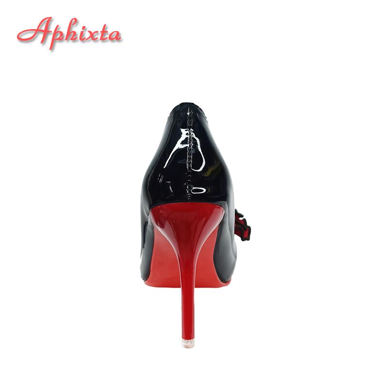 Aphixta Twins Roses Sticky Flowers 10cm Stiletto Heels Pumps Women Shoes Black Red Super High Pointed Toe Plus Big 49 50