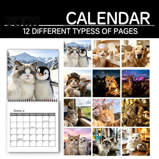 Animal Theme Daily Planner 2027 Pet Snapshot Wall Calendar, Spiral Binding Thickened Paper Monthly Cute Organizer Planner, 12 Month Desk Calendar for