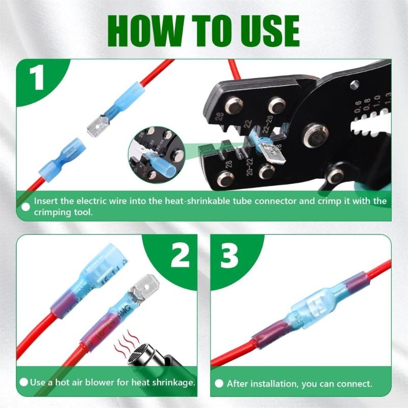 Metal Spades Connector set with Heat Shrink Tubing Terminals Connectors Heat Shrinkable Wire Connectors for Secure Wiring
