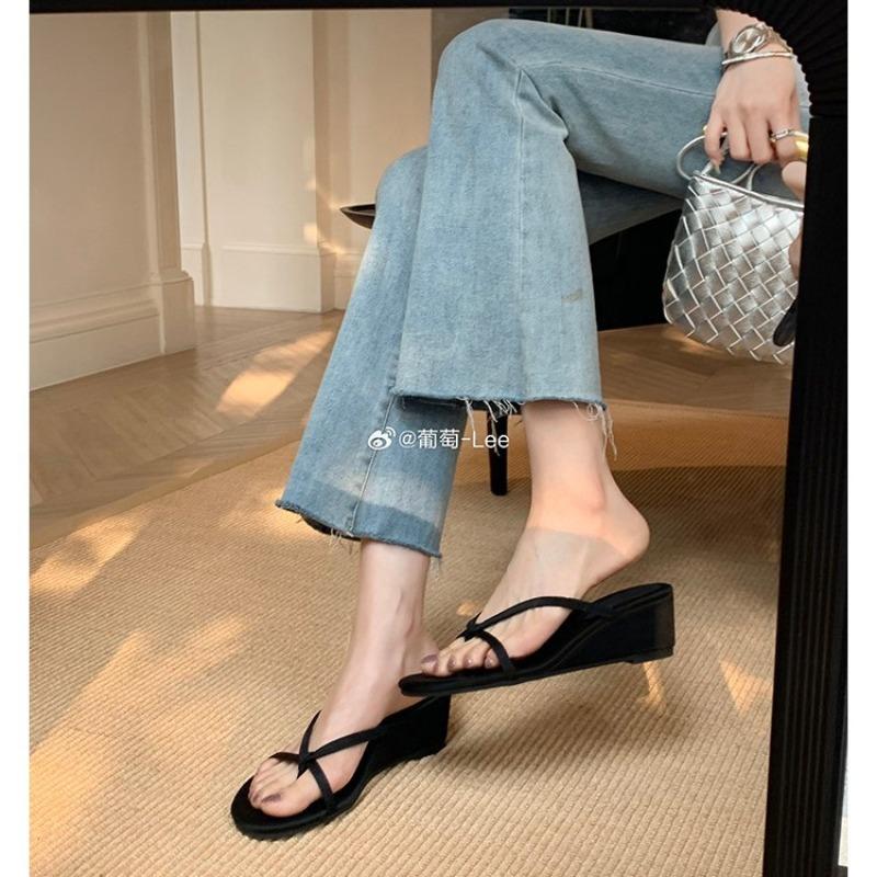 Hair~ Heel Height 6cm~ First Toe Outer Wear Thin Slope Heel Cool Slippers