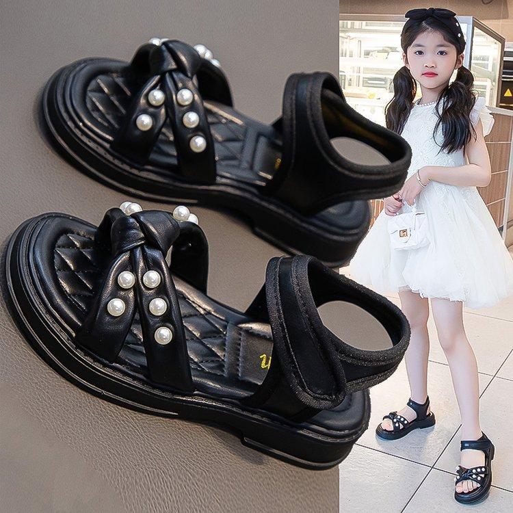 Little Girl Sandals Girls Summer New Pearl Children's Shoes Girls Foreign Princess Shoes Non-slip Beach Shoes