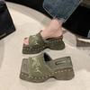 Women's Slippers Summer New Square Head Open Toe Thick Embroidered Waterproof Platform High-heeled Sandals
