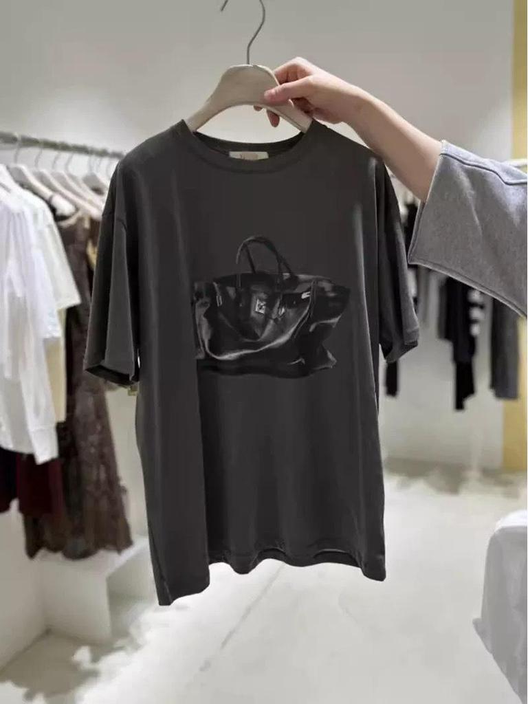 Plus Size Korean Dongdaemun Printed Cotton T-Shirt - Casual, Trendy, Loose Fit, Short Sleeve for Women