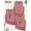 Sunflower Cat Line Art Combination Gift Print Pattern Round Neck3Pack of Sleeveless Vests for Women In Spring, Summer, and Autumn