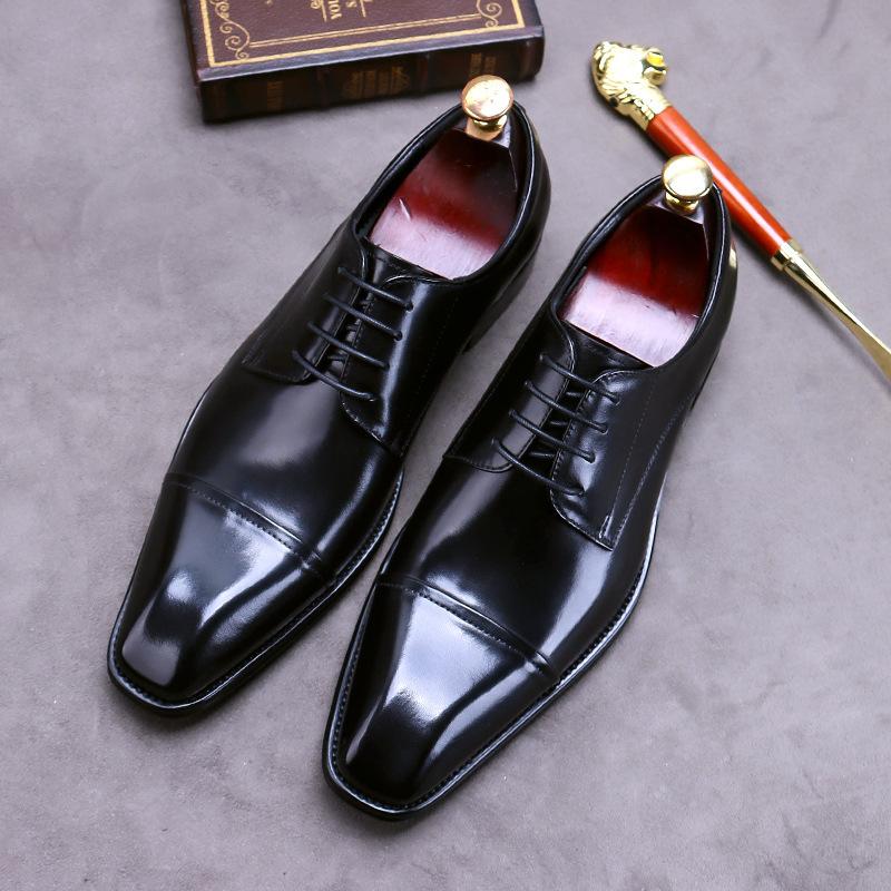 Men's leather shoes, three-joint leather shoes, business square head large size formal cowhide leather shoes