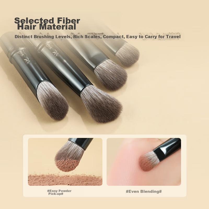 Huayang Portable Makeup Brush Set with 6 Classic Detachable Replacement Heads, Soft Bristle, Eyeshadow Brush