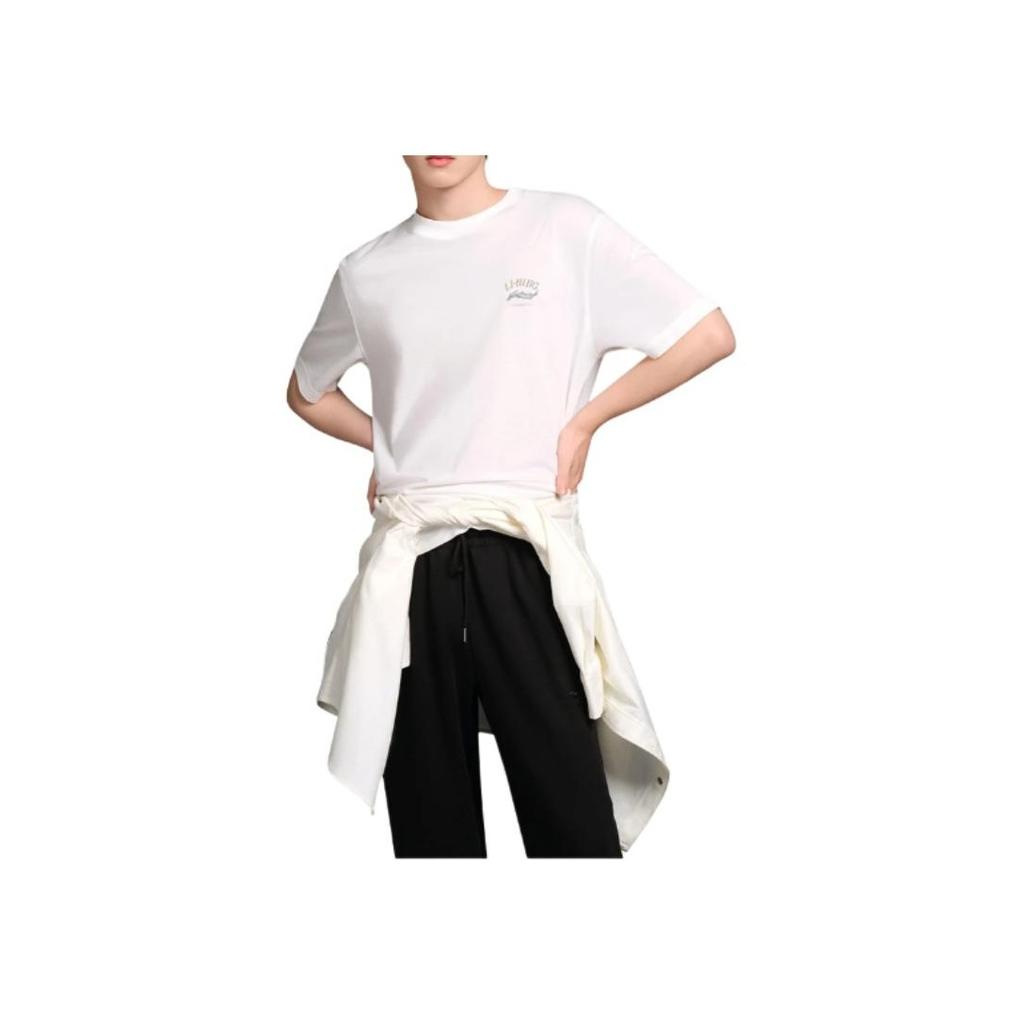 Li Ning Chinese Culture Series Letter Print Round Neck Pullover Comfortable Short Sleeve T-Shirt Men T-Shirt Off-White AHSU317-1