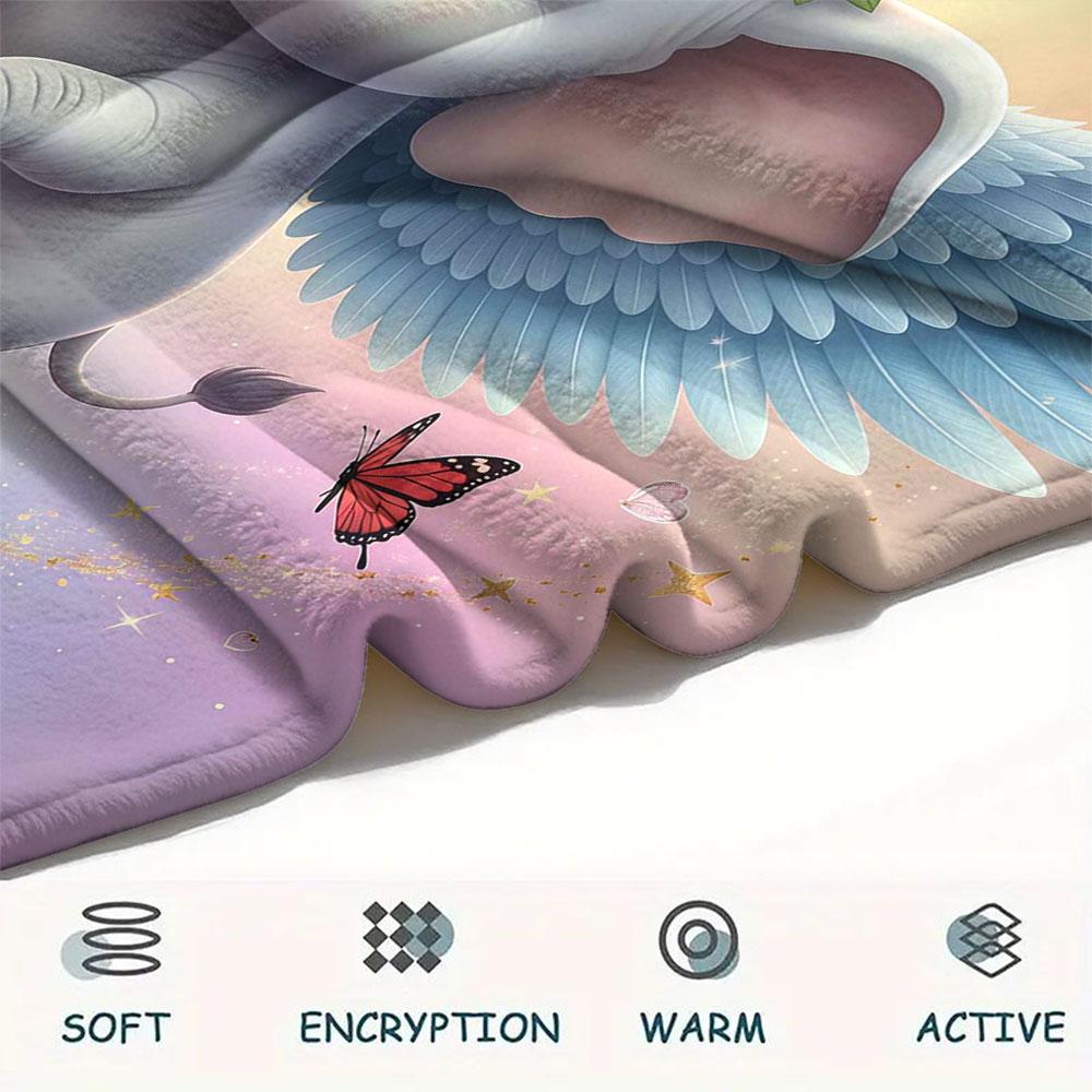 1Pc Angel Animals Print Flannel Blanket, High quality Comfortable for All Seasons, Home Decor, Warmth and Comfort, Perfect for Christmas Gifts