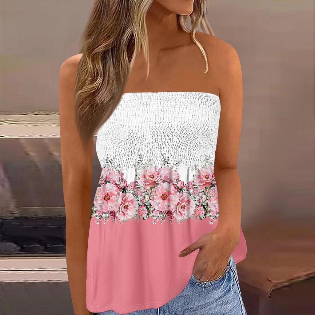 Tube Toppe Til Kvinder,Sød Sexet Off Shoulder Print Ærmeløs T-shirt