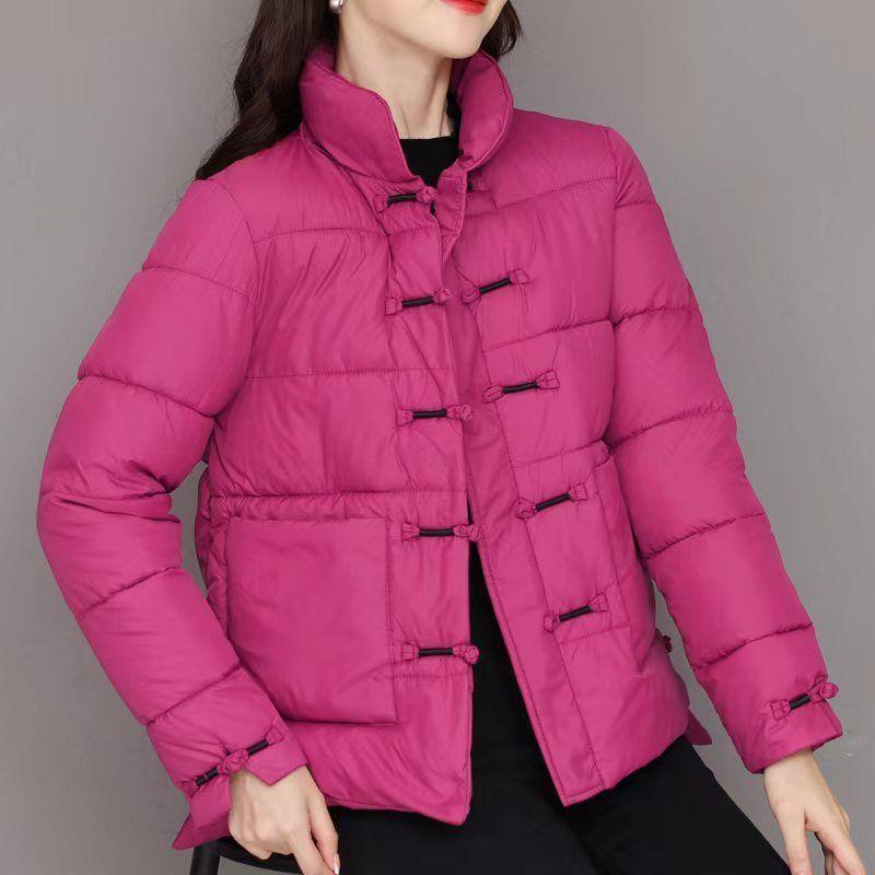 Retro Literary and Artistic Plate Buckle Stand-up Collar Winter Down Padded Jacket Women's Loose Thickened All-match Warm Bread Jacket Padded Jacket