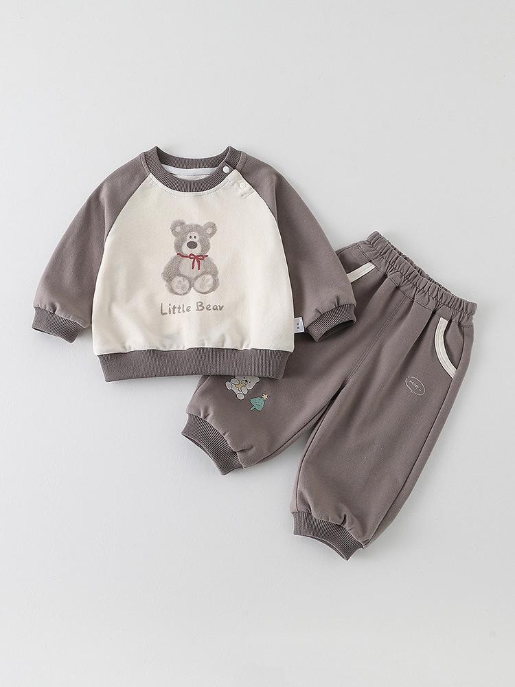 Spring 2026 Baby Boys' Cartoon Hoodie and Pants Two-Piece Set