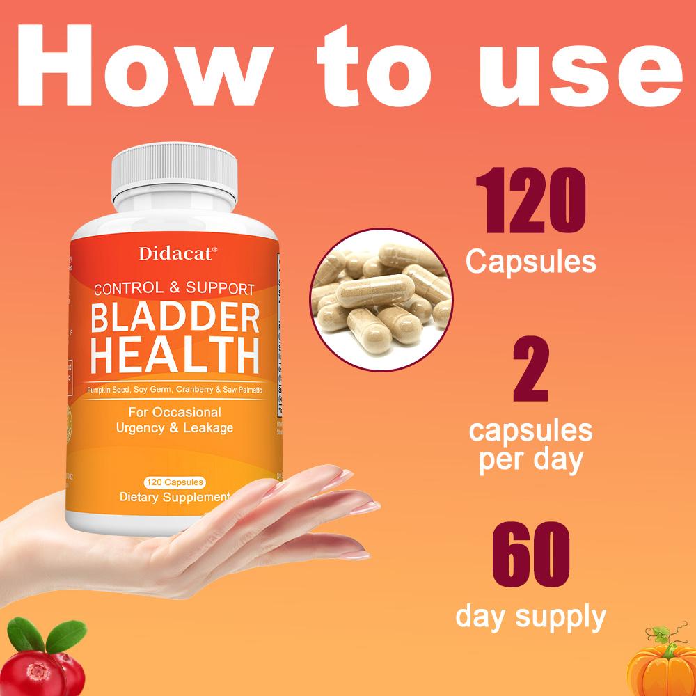 Bladder Support Dietary Supplement, Pumpkin Seed Cranberry Saw Palmetto Soy Germ Extract, 120 Capsules 60‑Day Supply