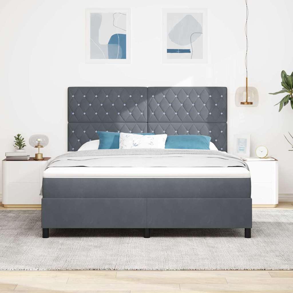 LED Box Spring Bed with Mattress Dark Gray 180 x 200 cm Velvet
