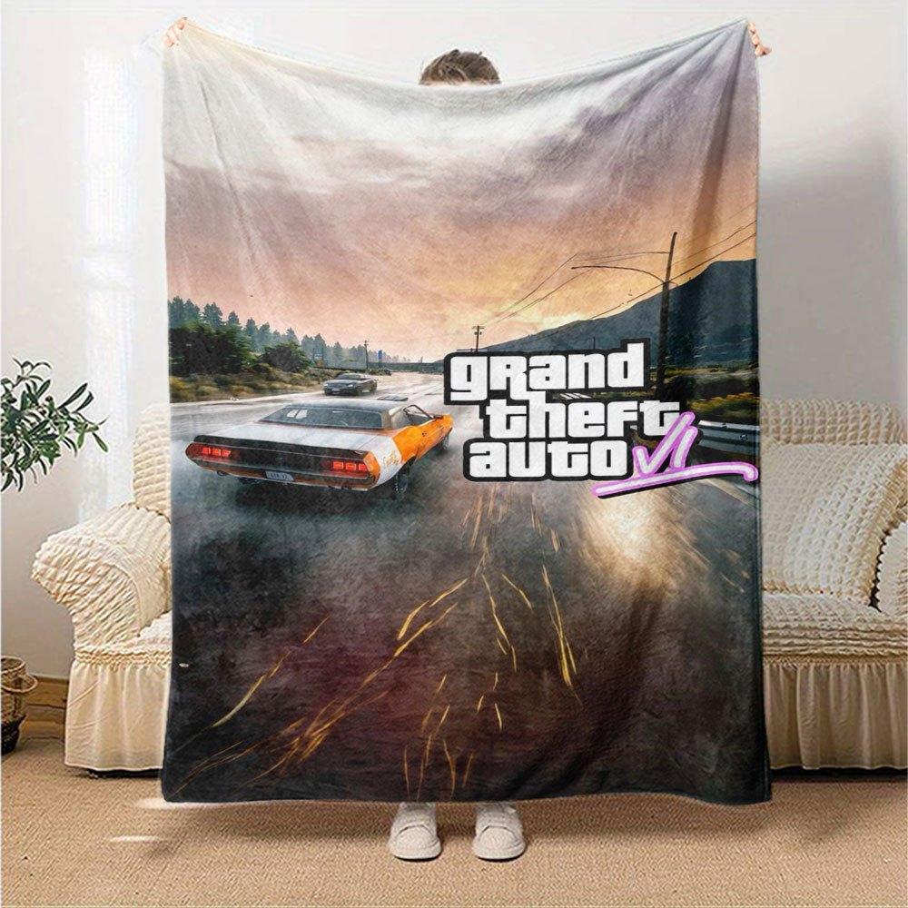 1pc Grand Theft Auto Soft Flannel Blanket with Designer Print A cozy blanket for all seasons, perfect for the couch, bed, office