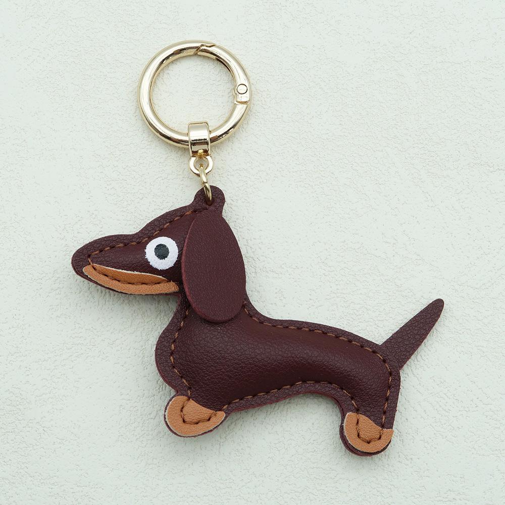 In-Stock Dachshund Cartoon Pendant Leather Dog Bag Charm Phone Case Accessory Creative Car Charm