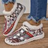 Women's Autumn-Winter Thick-Soled Warm-Lined Patterned Cotton Shoes, Comfortable Casual Footwear, Available In Large Sizes.