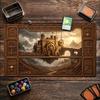 Vintage Carved Floating Castle Large Game Mat NonSlip Rubber Playmat Antique Wood Relief Art For Trading Card Tabletop Gaming