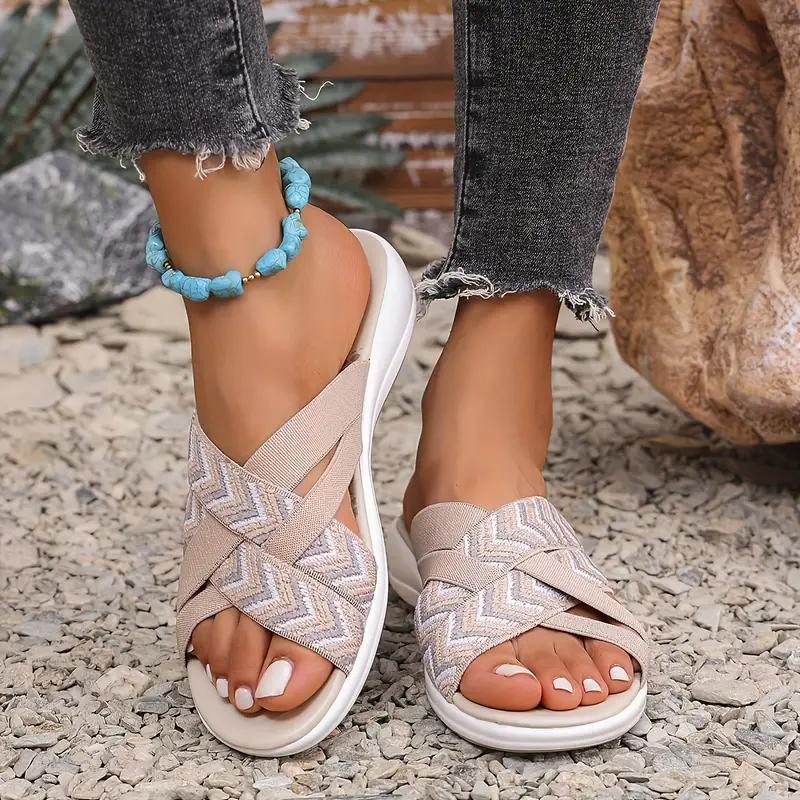 Ladies' Orthotic Arch Support Slippers, Soft Fabric Upper, Thick Anti Slip Rubber Sole, Comfortable and Casual Beach Shoes for All Seasons