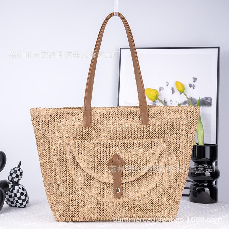 Summer Woven Shoulder Bag Women Beach Shoulder Bag Female Straw Knitted Handmade Large Capacity Handbag Purse Travel Tote Bags