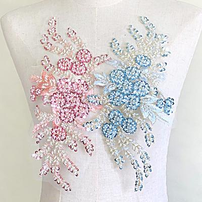 Pärlor Blomma Broderi Patch Spetskrage Tyg Applikation Halsringning DIY Sömnadsdekoration Brud Bröllopsklänning Plaggaccessoarer