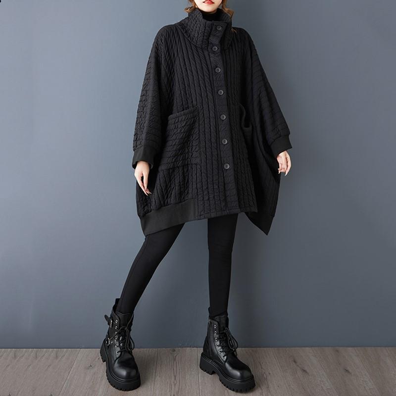 Autumn Spring Cotton Oversized Vintage Black Outerwears Women Casual Loose Jacket Coat