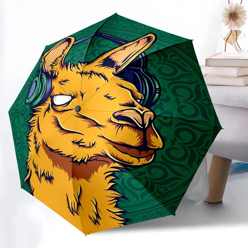 1pc Llama Beats Automatic Umbrella - 8-Rib Portable Folding Black Iron Frame for Outdoor, Beach, Travel, Beach Umbrella,061