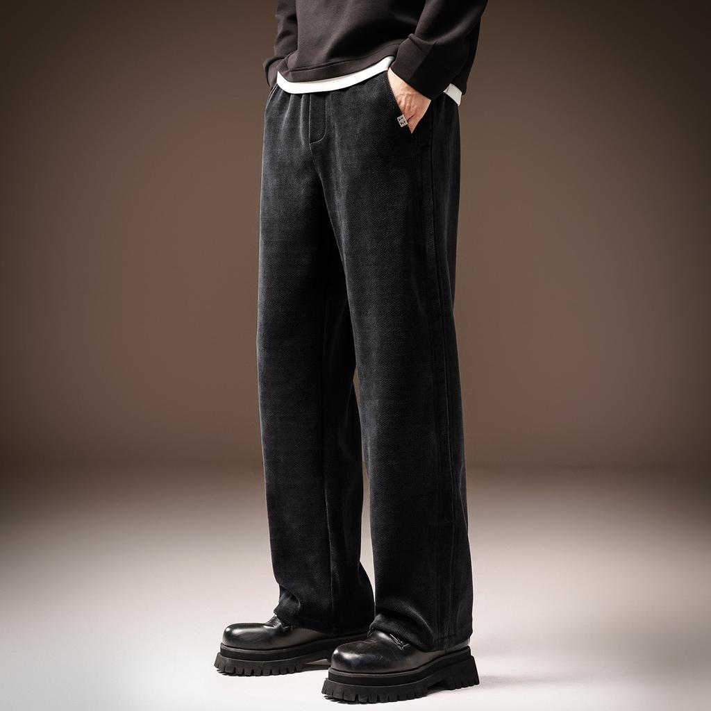High-end Japanese retro soft waxy chenille pants men's autumn and winter new loose elastic waist wide-leg straight casual pants